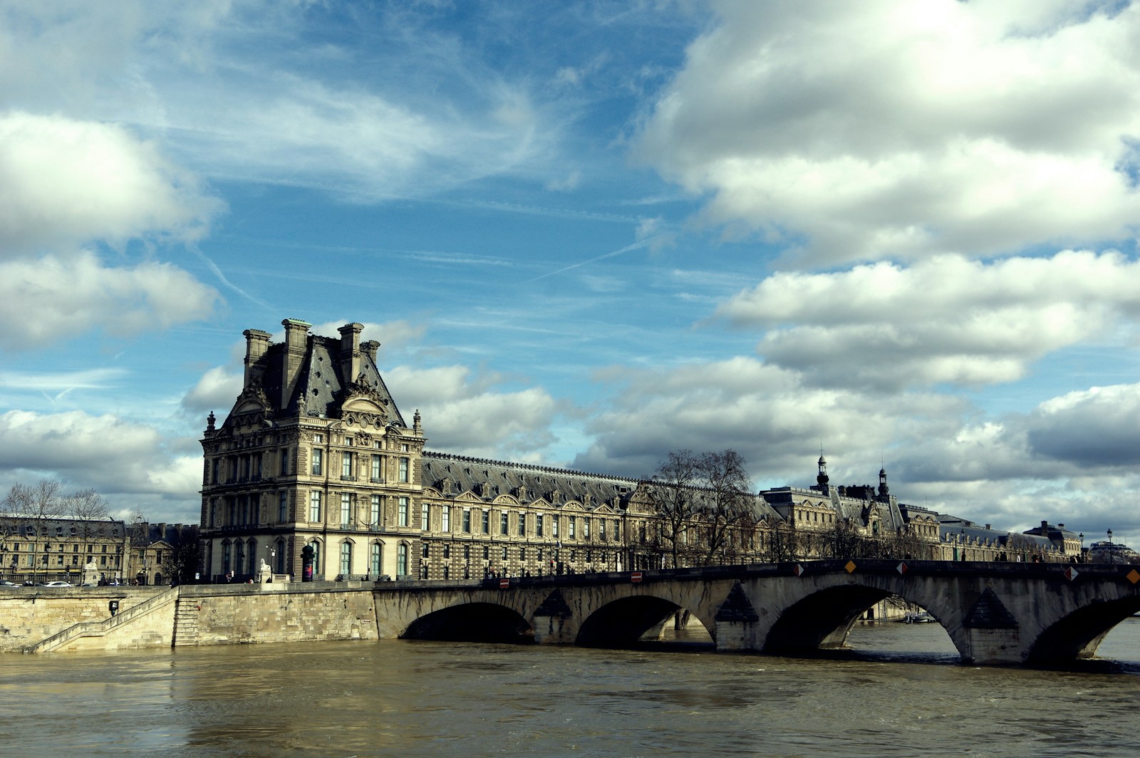 Paris architecture and the Seine near the Louvre