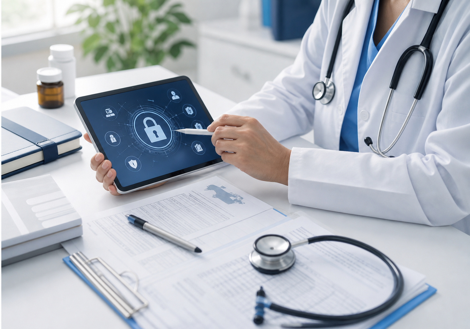 Healthcare professional reviewing secure medical documentation
